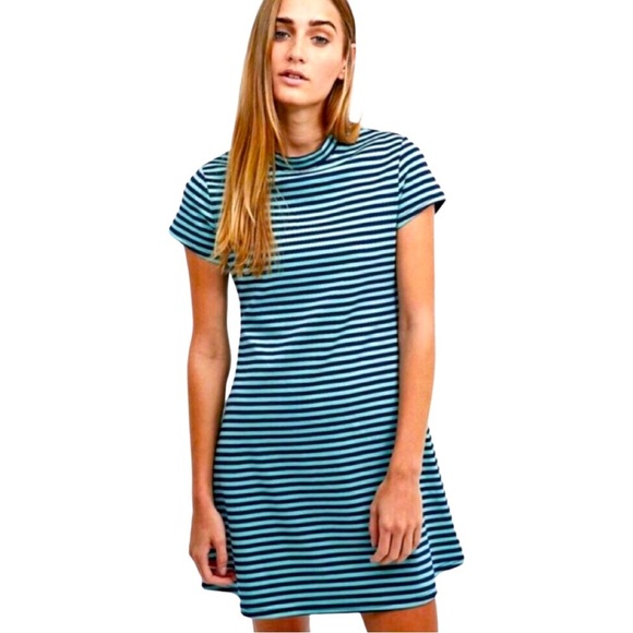 Free People Other - FREE PEOPLE Beach Striped Dress Navy Multi Knit Cover Up Short Sleeves Casual